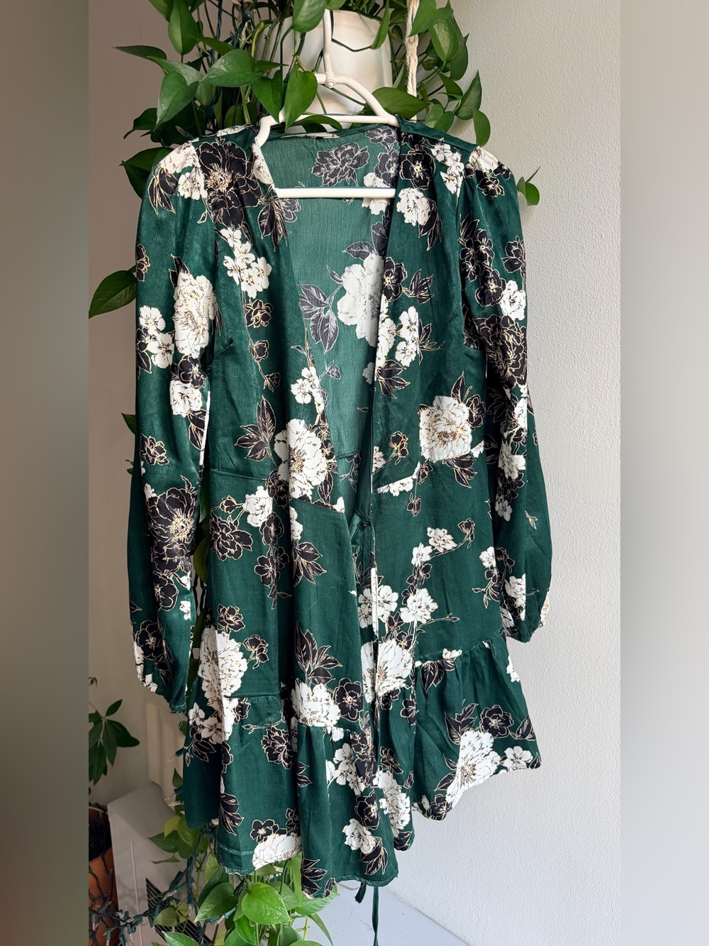 Floral V-Neck Green Dress